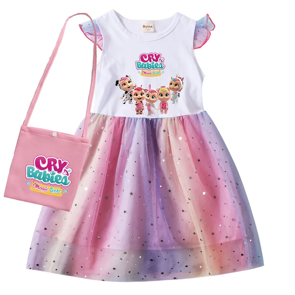 

2022 Summer Cotton Baby Girls Cute Cry Baby Dress Kids Lace Princess Dresses Toddler girls Birthday Party Gift Dresses with bag