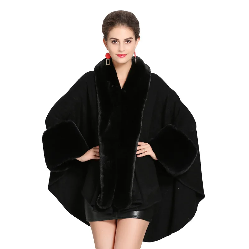 Wear loose imitation fox fur collar fur cape coat