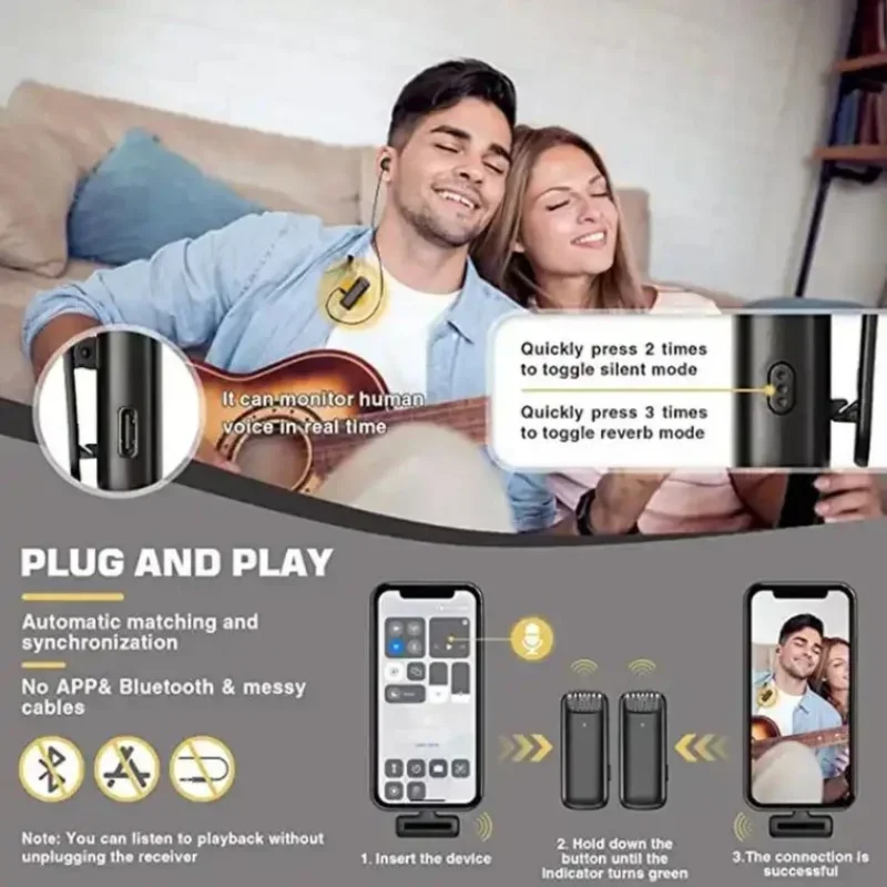 Портативный беспроводной петличный микрофон с зарядным чехлом