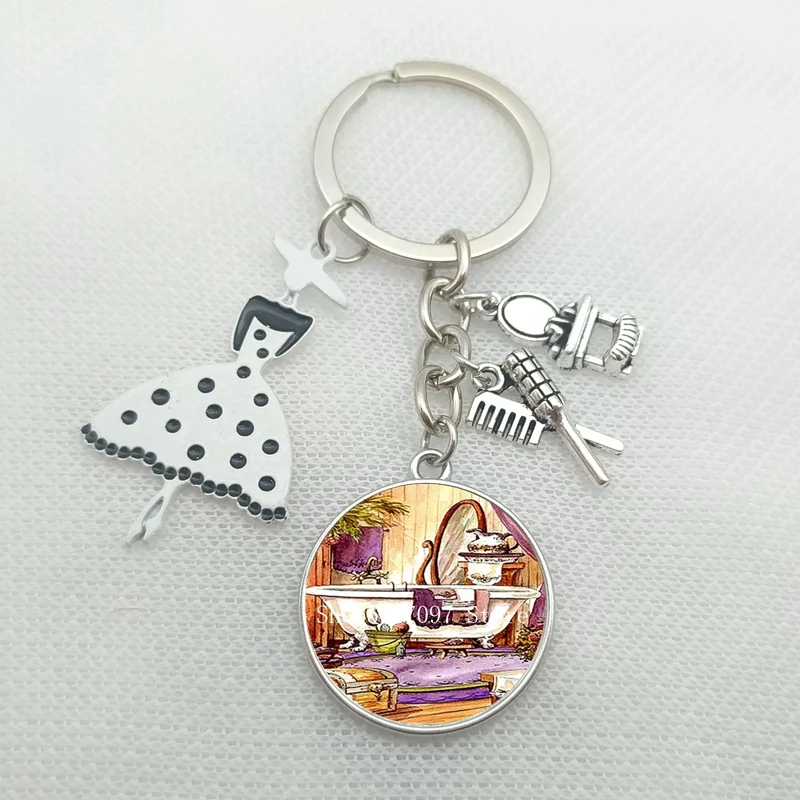 Новый Стильный Стеклянный брелок с рисунком для ванной комнаты ключей