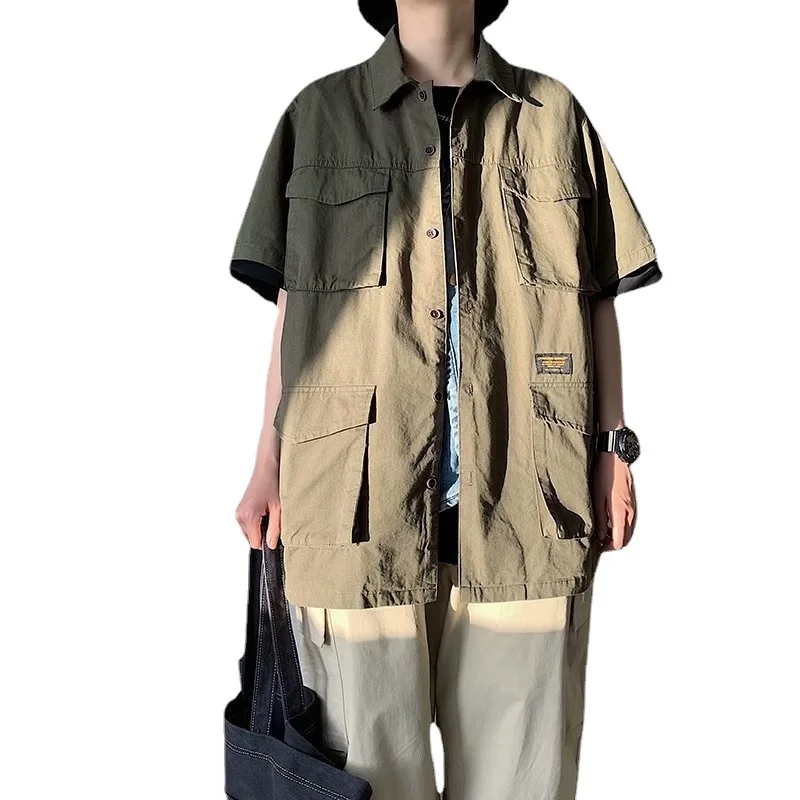 Tooling Short-sleeved Shirt Men's Summer Japanese Retro Short-sleeved Multi-pocket Loose Couple Shirt Jacket Fashion 2022 New