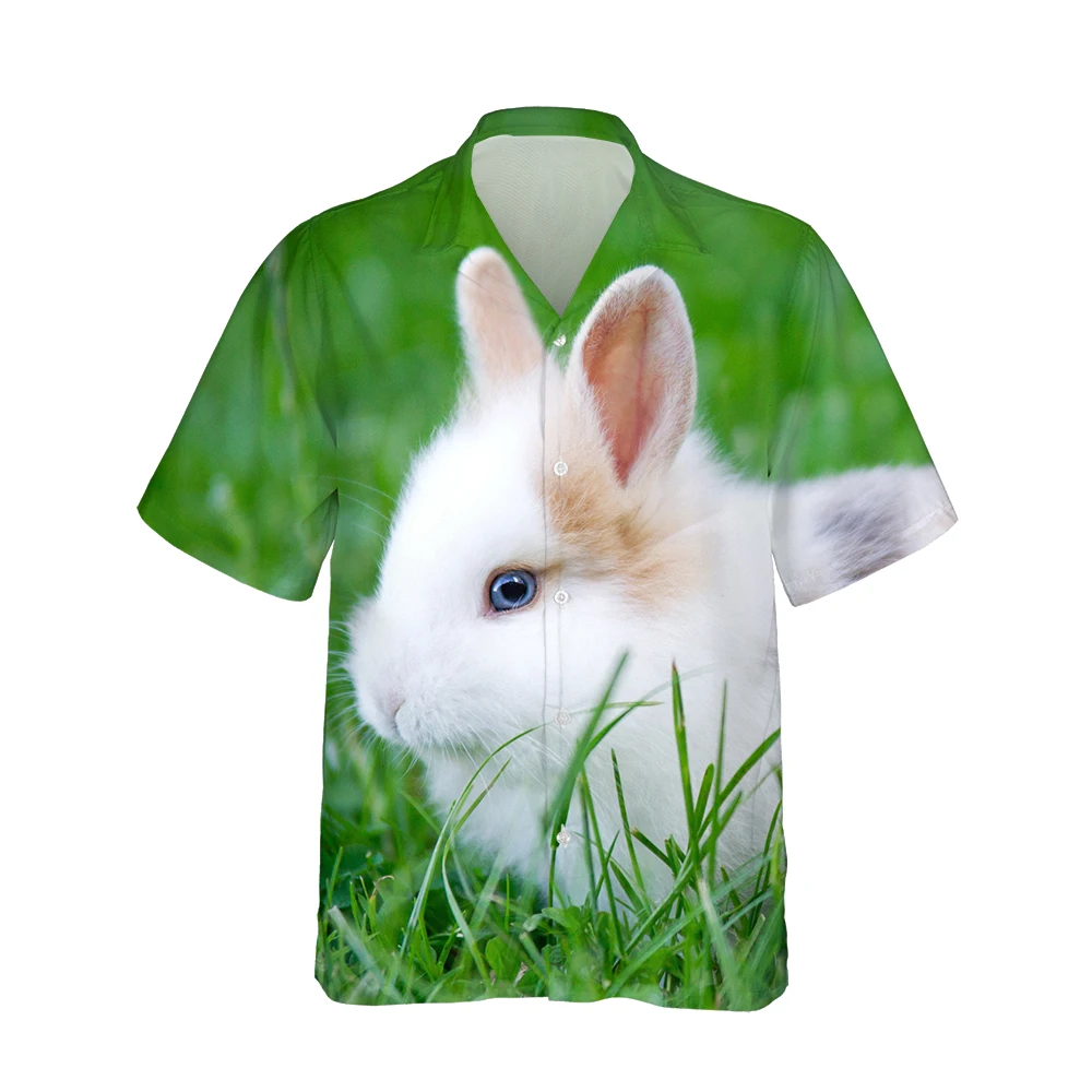 Jumeast 3d Cute Cartoon Trend Rabbits Printed Hawaiian Shirt Men Lovely Animal Short Sleeve Shirts Mens Fashion Loose Streetwear