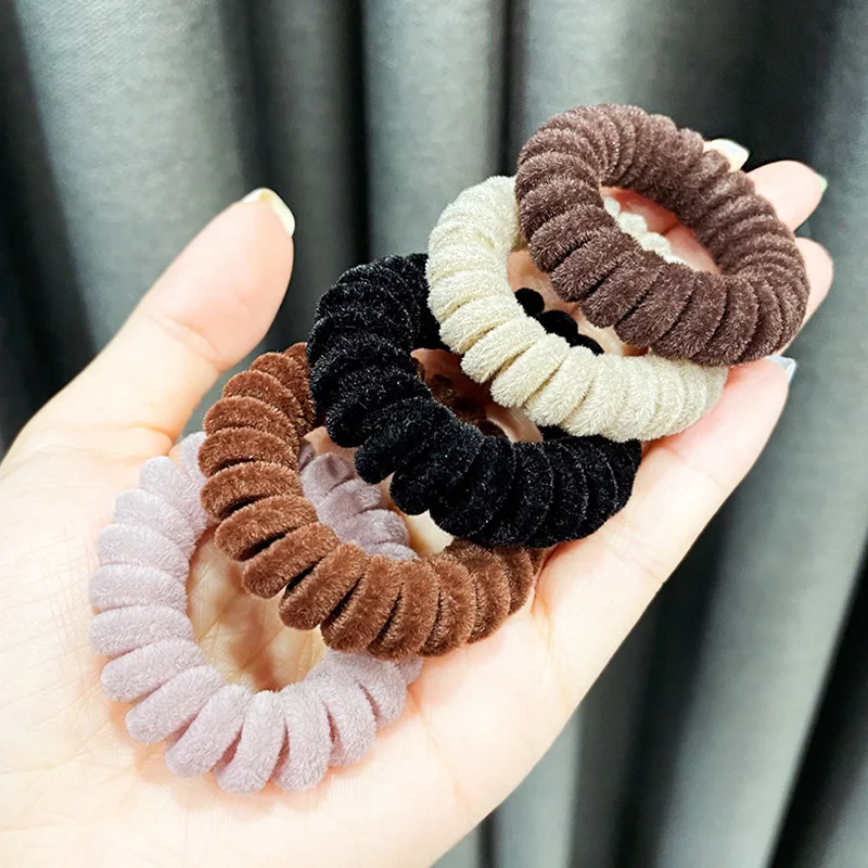 Женские винтажные однотонные флокирующие резинки для телефона эластичные волос