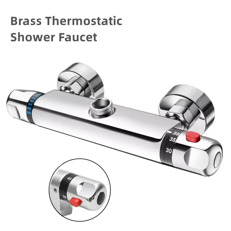 

2022New Bathroom Thermostatic Shower Faucet Brass Chrome Mixer Value Dual Handle Temperature Control Bathtub Shower Faucet Wall