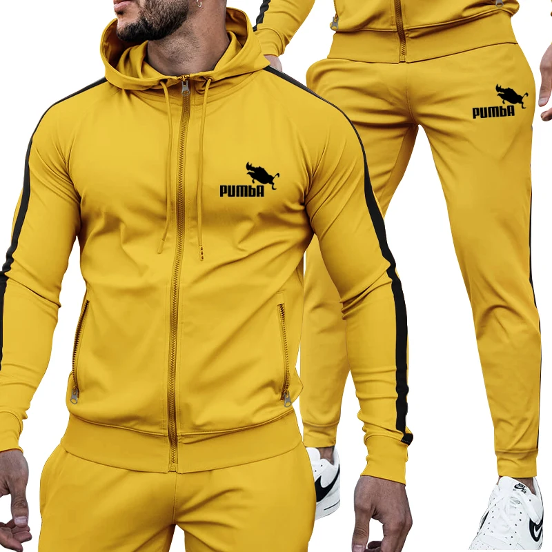 Autumn and Winter Men's Casual Suit Fitness Hair Clothes Men's Color Matching Trendy Hoodie Outdoor Sport Suit Pants Two Peice