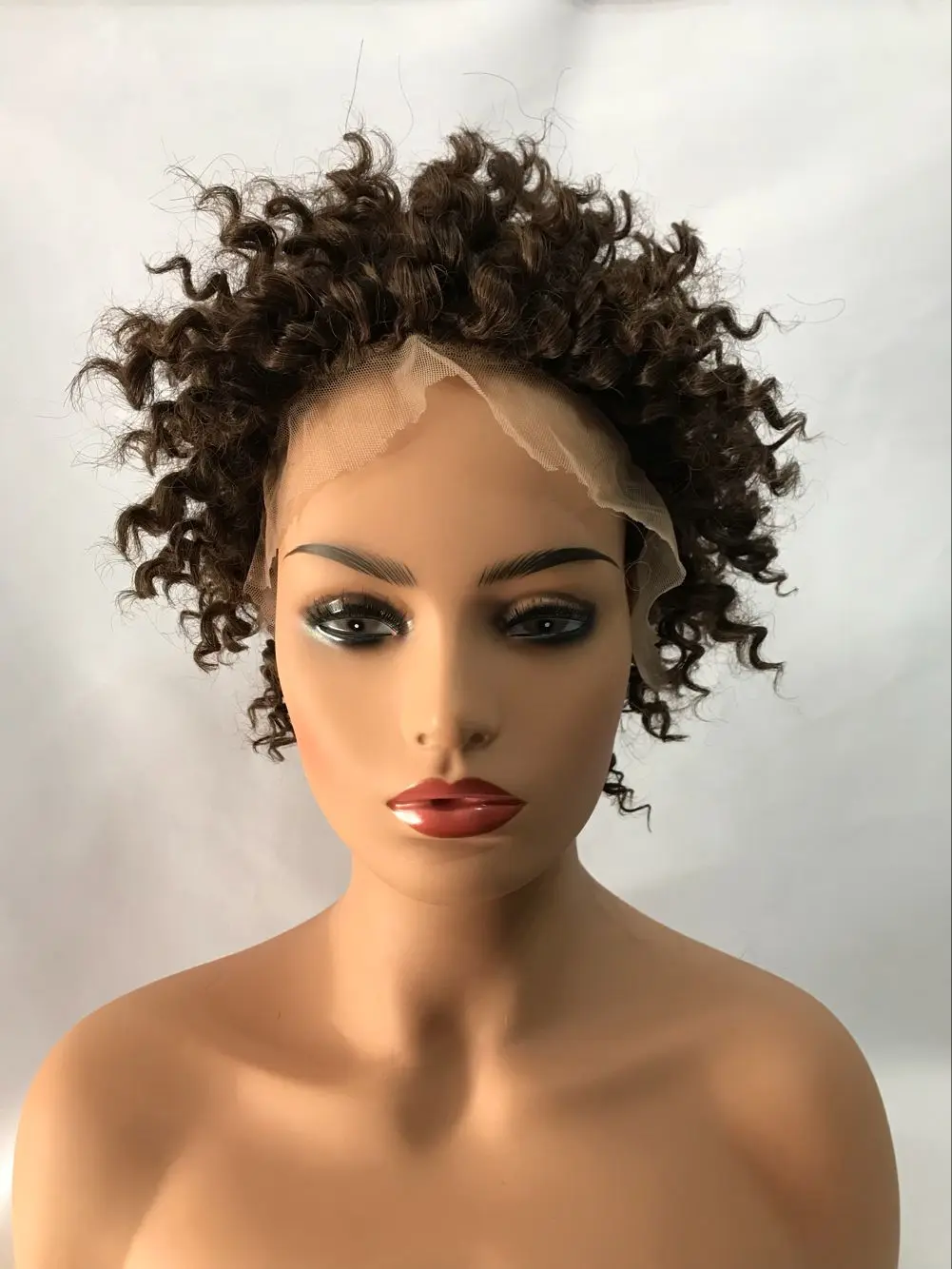 short afro curly heat resistant fiber lace front costume wig for black women