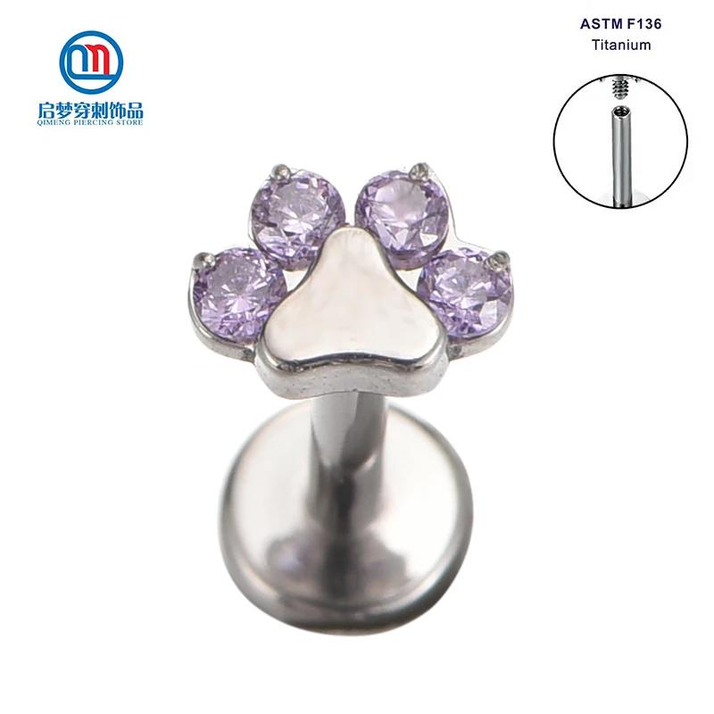 

ASTM F136 титановое кольцо для пирсинга с внутренней резьбой и фиолетовым цирконием