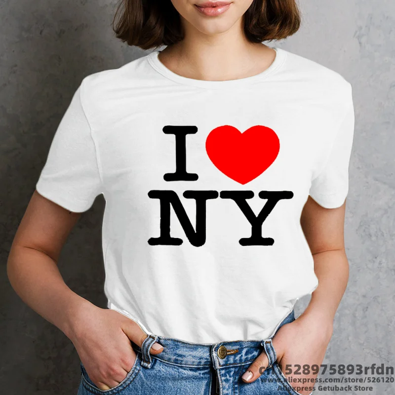 I Love NY New York Women Funny Print T-shirt Summer Short Sleeve Black White Pink Colors Tops Tee Girl Y2k Harajuku Clothes images - 6