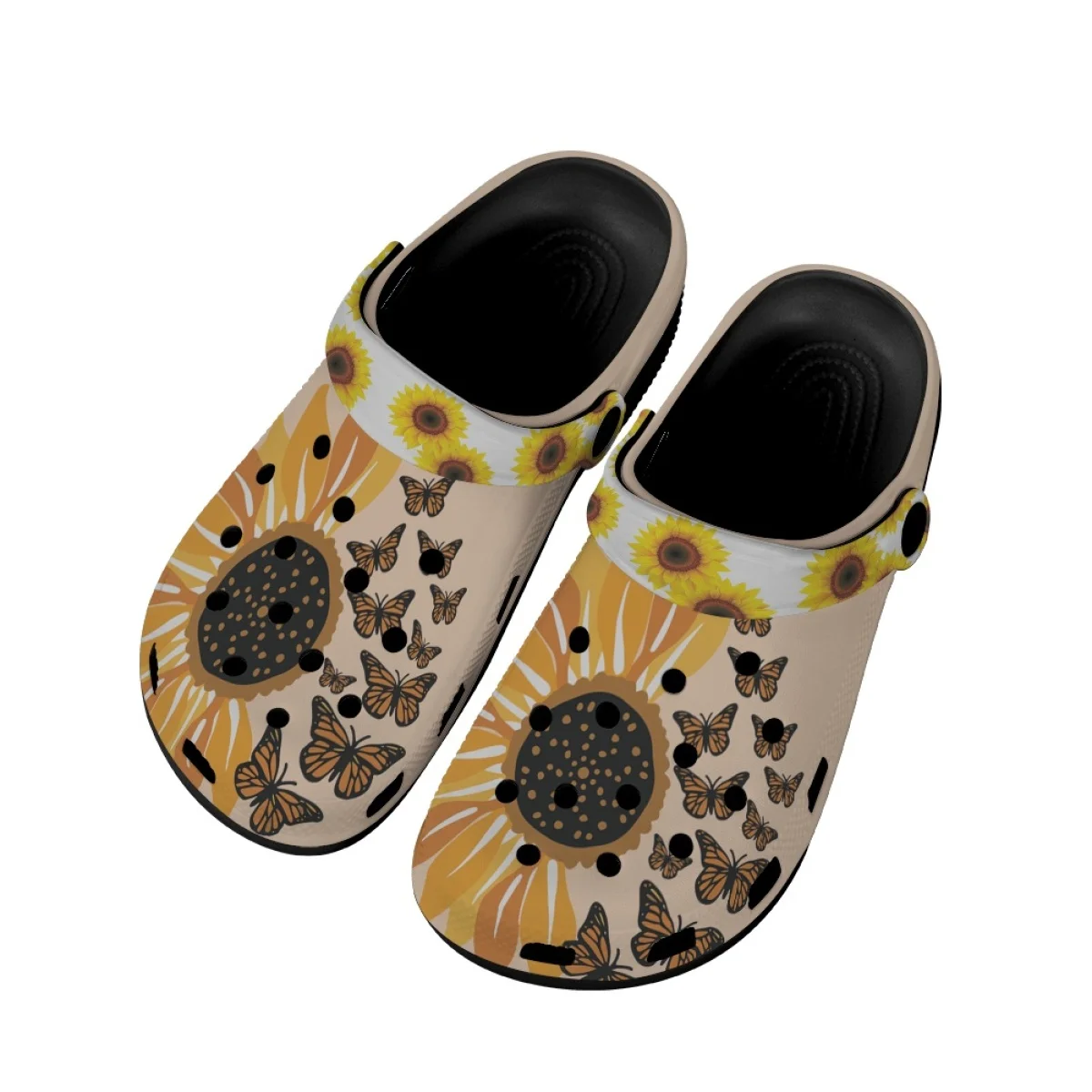 Print on Demand Women's Sandals Sunflower with Butterfly Design Pattern Fashion Breathable Female Home Slippers Shoes Woman Flat