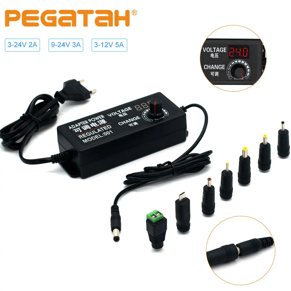 

Adjustable power adapter AC to DC 9V-24V 3A Universal LED voltage Regulated power supply adatpor