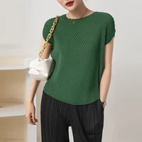 miyake peplum top womens 2022 summer new loose plus size crew neck temperament commute solid color bottoming shirt y2k tops