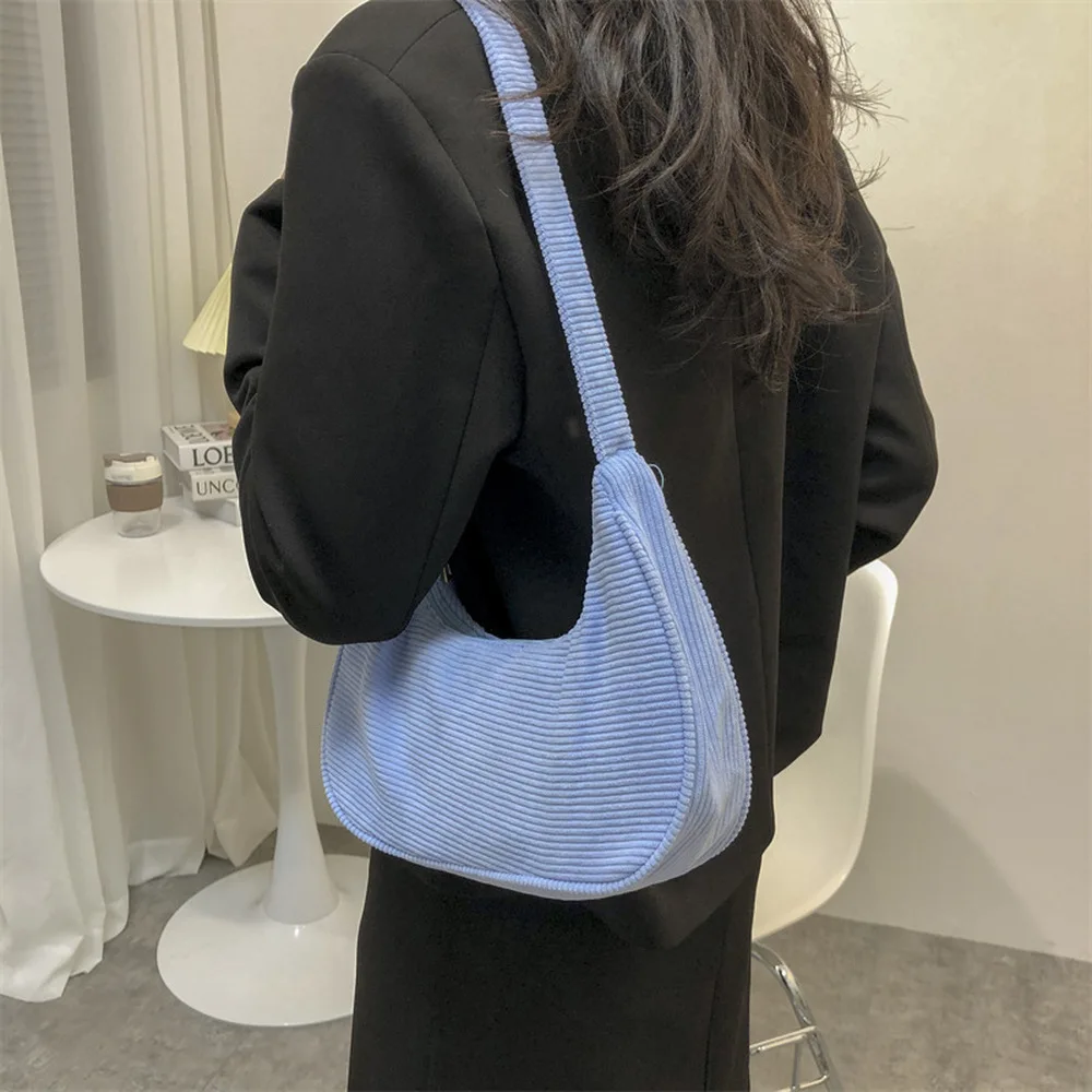 

Bags for Women 2021 Solid Color Corduroy Shoulder Bag Reusable Autumn and Winter New Style Casual Fashion Female Underarm Bag