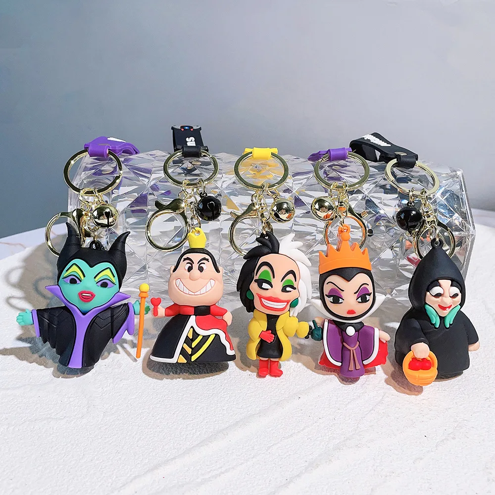 

Cartoon Villain Figures Disney Keychain 3D Evil Queen Doll Kawaii Pendant Cute Girl Keyring Pvc Car Bag Mobile Phone Accessories