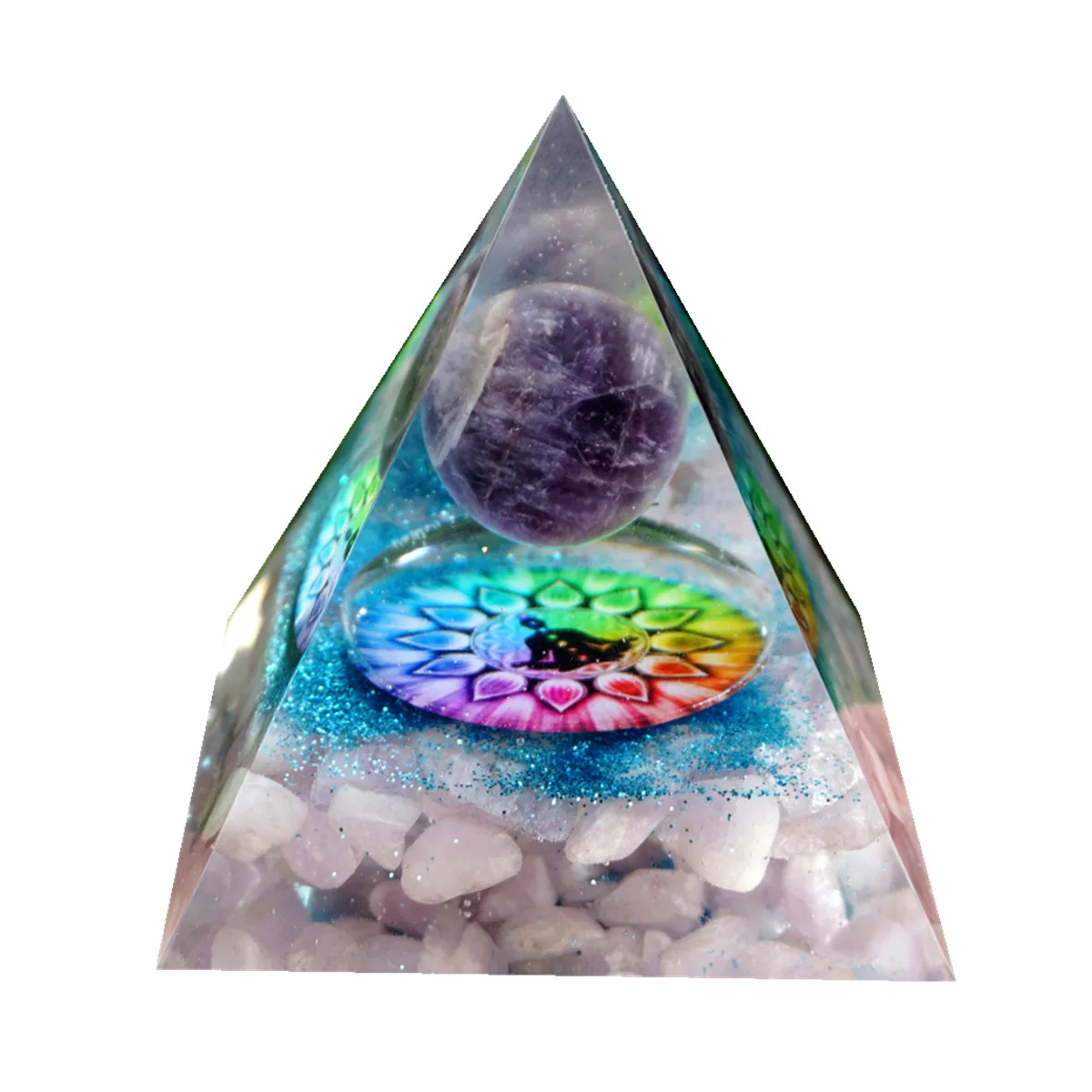 

Аметистовый кристалл сфера чакра оргонит Пирамида с Kunzite камень, реики Energy Orgone Коллекция с защитой от ЭМП инструмент медитации