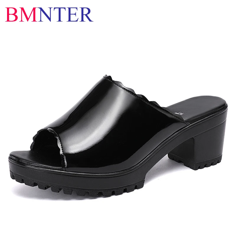 

Small Size 32-43 Block High Heels Shoes Women's Slides Summer 2023 Mix Color Outside Office Wedding Platform Slippers Red