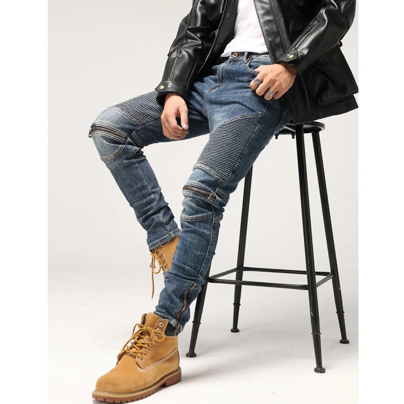 Streetwear Men New Pattern Knee Zipper Blue Jeans Self-cultivation Recreational Neutral Pencil Pants Autumn and Winter Female