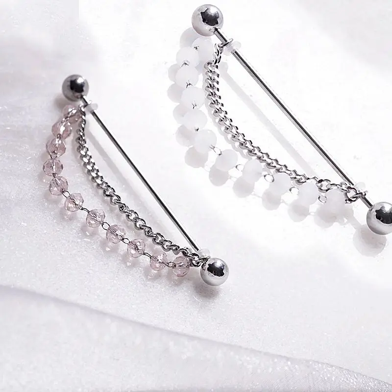 

Stainless Steel Chain Industrial Piercing Barbell Earring In Cartilage Industrial Ear Bridge Helix Jewelry Body Piercing Dangle