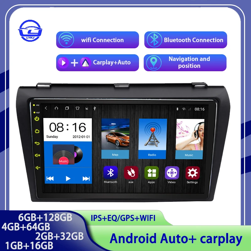

Автомобильный мультимедийный плеер, плеер на Android 12, с 9 "экраном, GPS, Wi-Fi, 4G, для Mazda 3, 2004-2013, типоразмер 2 Din
