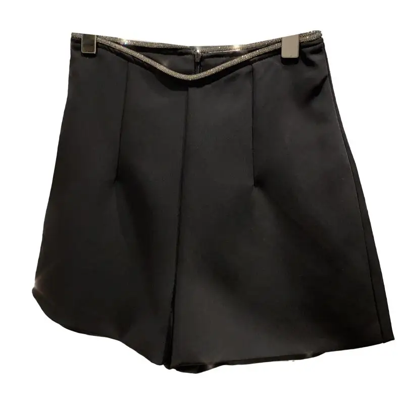 2023 Spring Summer New Rhinestone Shiny High Waist Design Short Pants Simple Temperament Women's Three-Point Suit Shorts