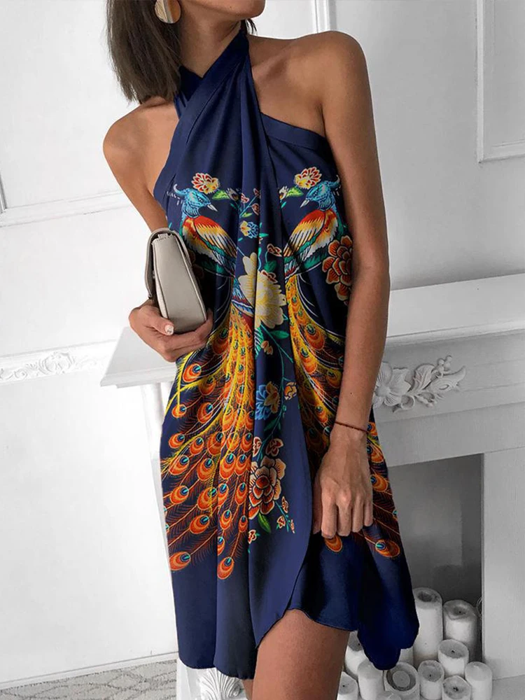 

Женское летнее платье-трапеция с открытыми плечами, без рукавов