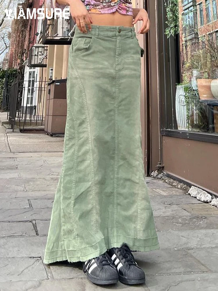 

IAMSURE Vintage Slim Denim Trumpet Skirt Holiday Casual Streetwear High Waisted Maxi Skirts Women 2023 Summer Fashion Ladies