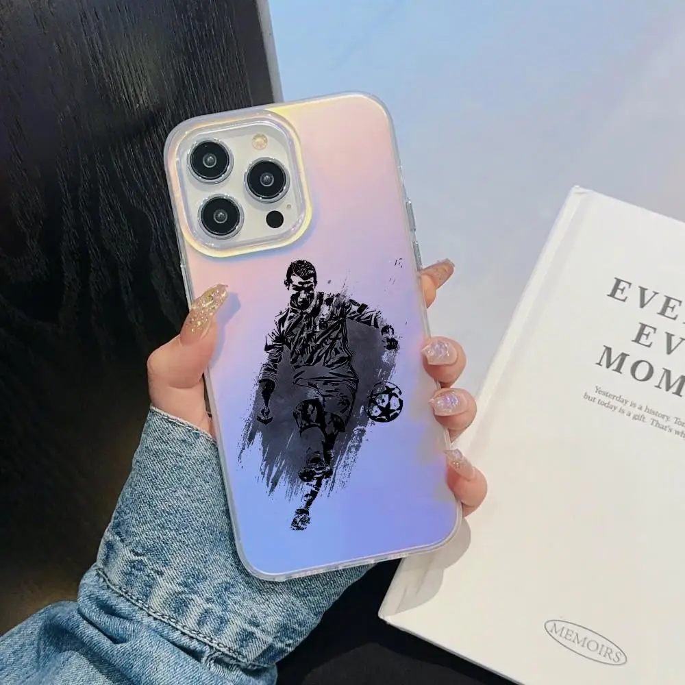 Фото Чехол для телефона CR7 Криштиану Роналду для iPhone 17 16 15 14 13 12 11 Pro Max Plus, прозрачный, с лазерным градиентом «Аврора» №2
