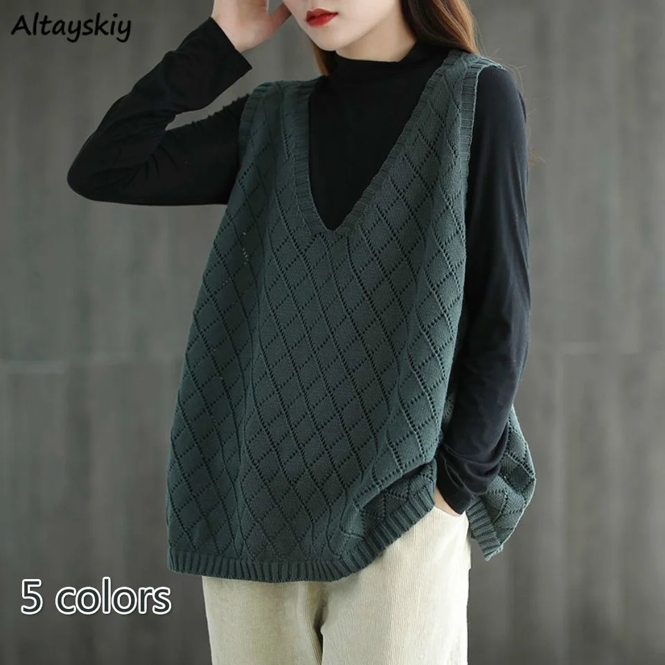 

Sweater Vests Women Baggy Korean Style Students High Street Casual Cozy Sleeveless Female Vintage Knitted Outerwear Simple Kpop