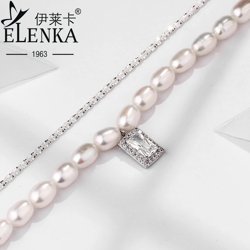 

6.5*9.5mm Zircon Pendant S925 Sterling Silver Luxury 6.5mm Double Layer Pearl Necklace for Women Engagement Jewelry Gift for Mom