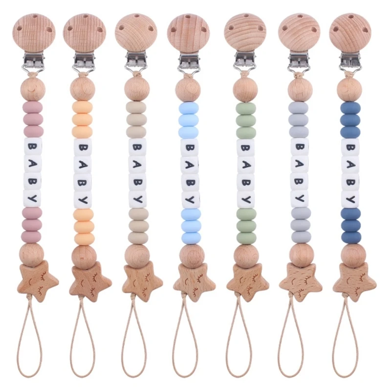 Silicone Dummy Clip with Star Smiling Face for Baby Boys & Girls Keeps Pacifier Clean Soft Flexible Soother Chains Clip
