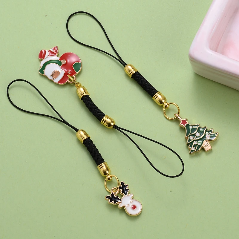 Metal Mobile Phone Pendant 1Pcs Christmas Elder Elk Snowman Wait Diagonal Lanyard Key Chain Accessories Decoration Ladies Gifts