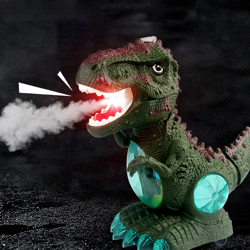 Купи Jurassic Electric Spray Dinosaur Toy Simulation Animal Model Universal Wheel Walking Music Lighting Tyrannosaurus Rex Children's за 1,178 рублей в магазине AliExpress
