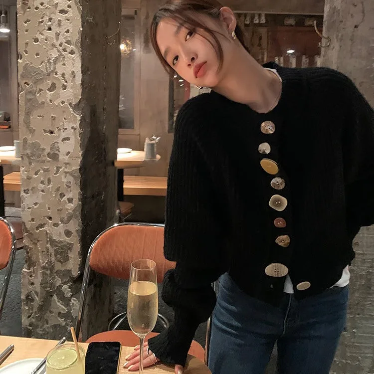 

Женский трикотажный кардиган с круглым вырезом, с длинным рукавом