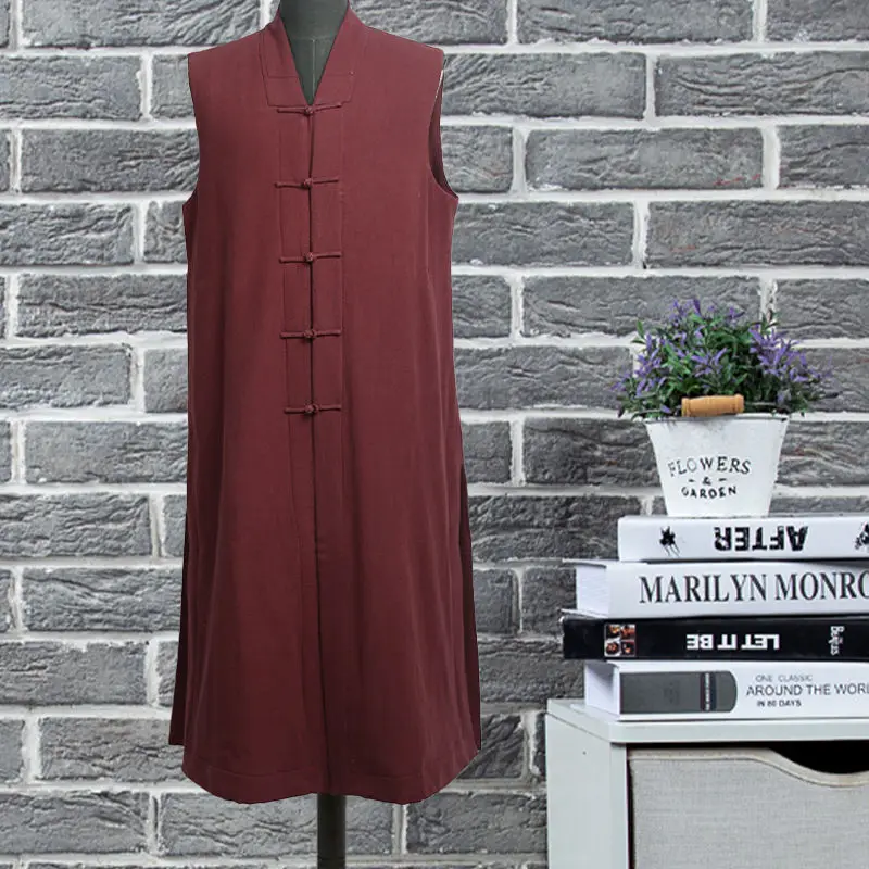 Одежда для монахов 2024 тонкий буддийский халат из хлопка и льна длинный жилет