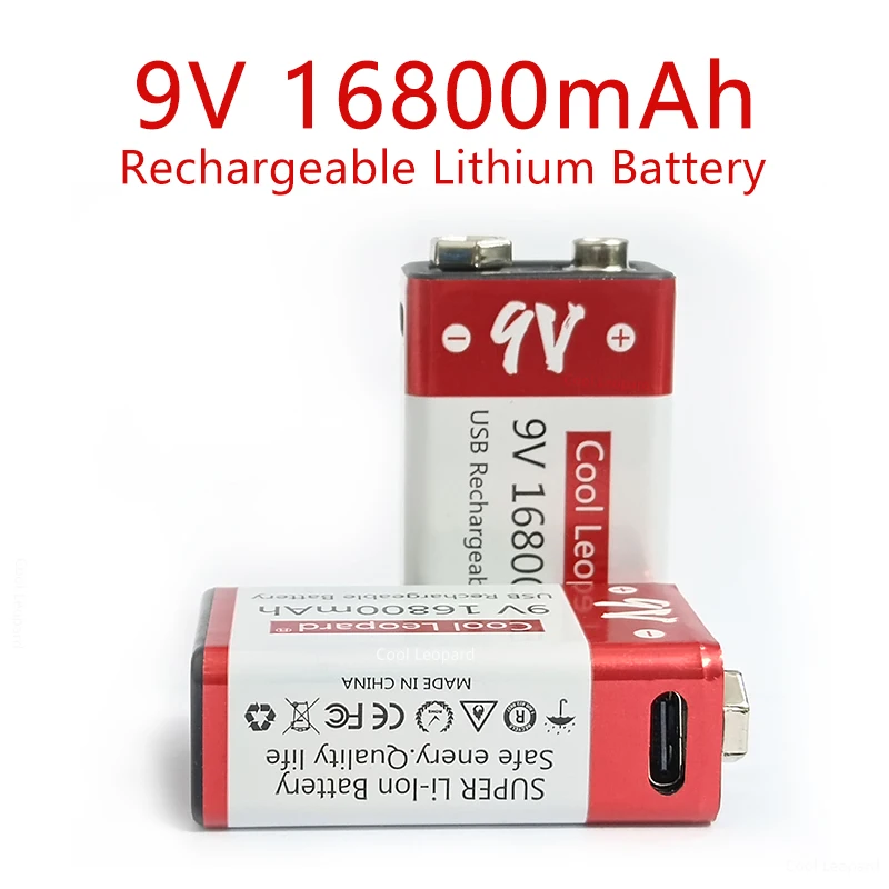 

9V 6F22 16800mAh Rechargeable Lithium Battery USB Charging For Toy Remote Control RC KTV Multimeter Microphone Guitar Helicopter