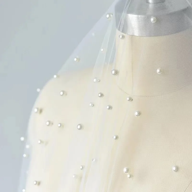 Модная Тюлевая кружевная ткань с жемчугом ширина 130 см свадебное платье для