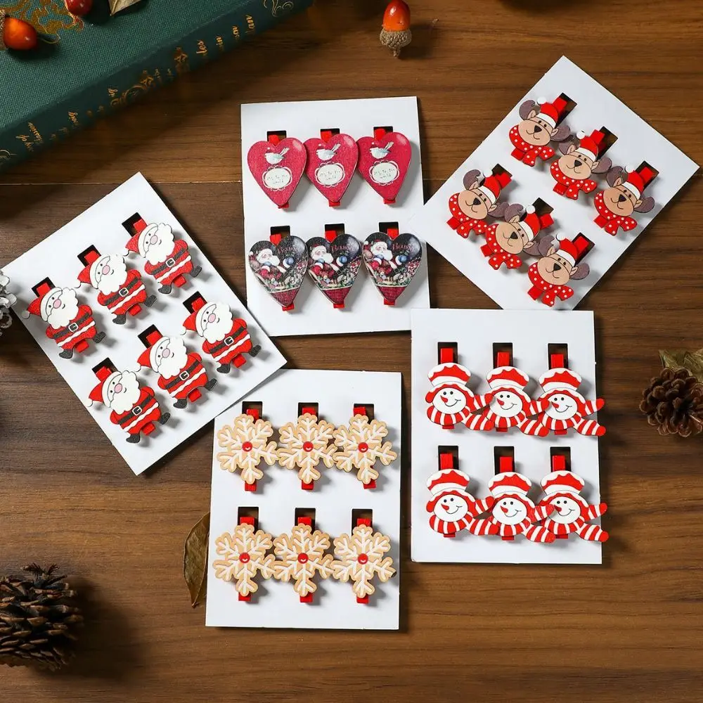 6 шт./компл. деревянные зажимы с рисунком Санта-Клауса сердце любви