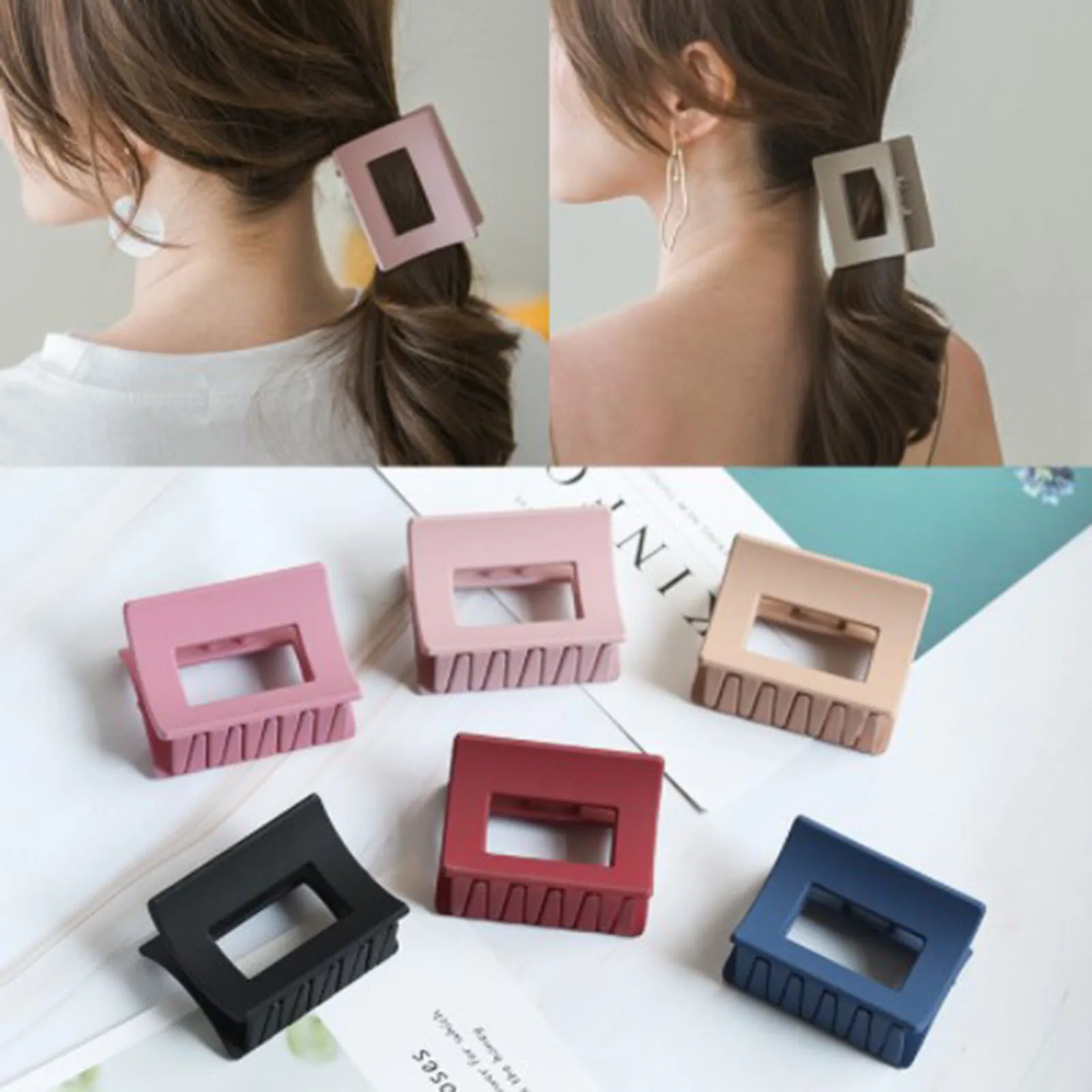 

New Resin Matte Texture Gripping Clip Multicolor Hollowed Out Square Matte Hair Gripping Ponytail Plate, Hair Claws 6.2cm X4.5cm