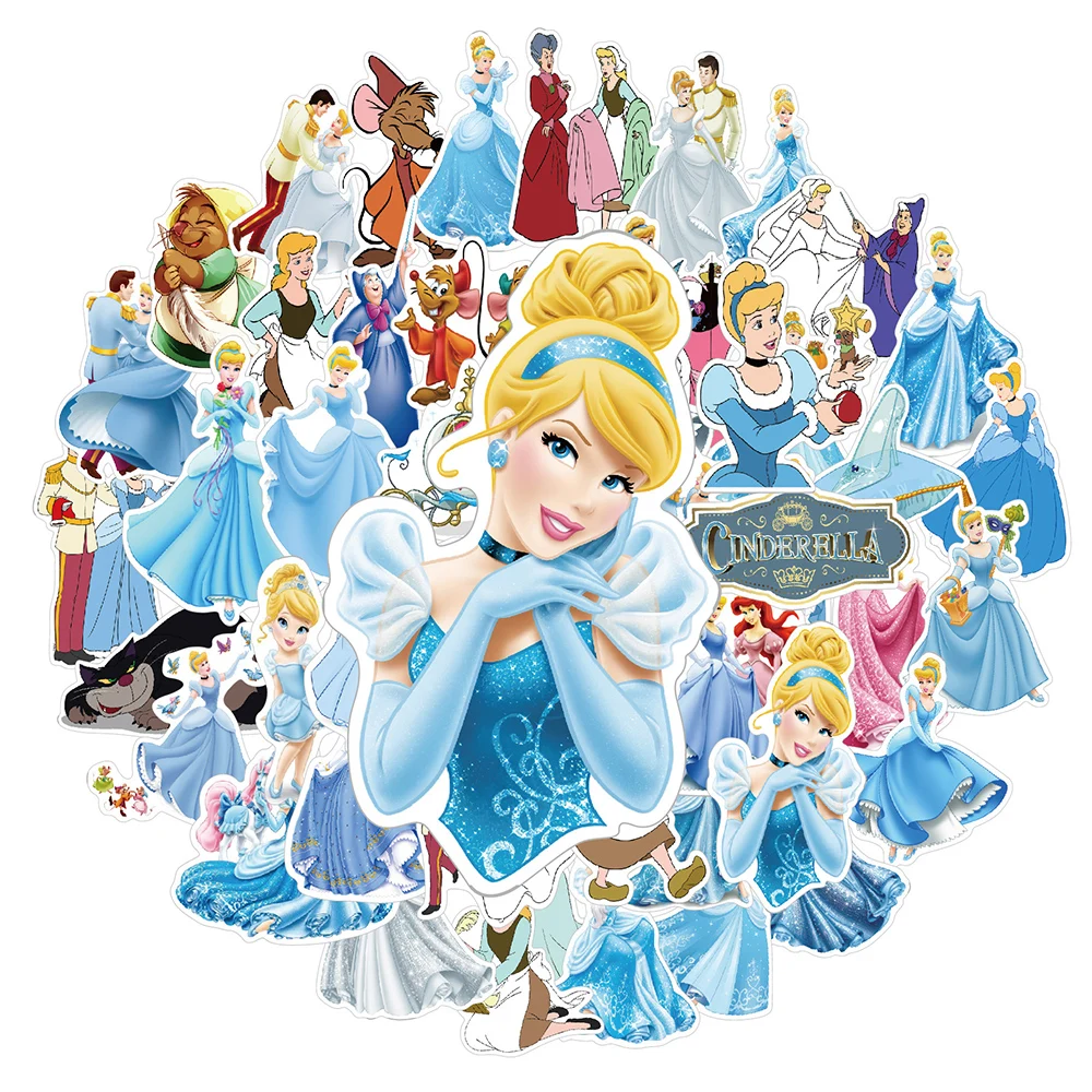 

10/30/50Pcs Disney Cinderella Princess Stickers Kawaii Cartoon Girls Sticker Suitcase Luggage Notebook Car Bike Anime Toy Decals
