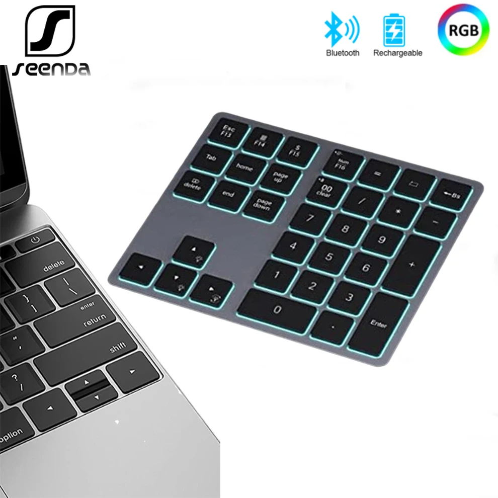 

SeenDa Bluetooth Number Pad Wireless Numeric Keypad with LED Backlit 34 Key Numpad and Mouse for Laptop Desktop Computer PC