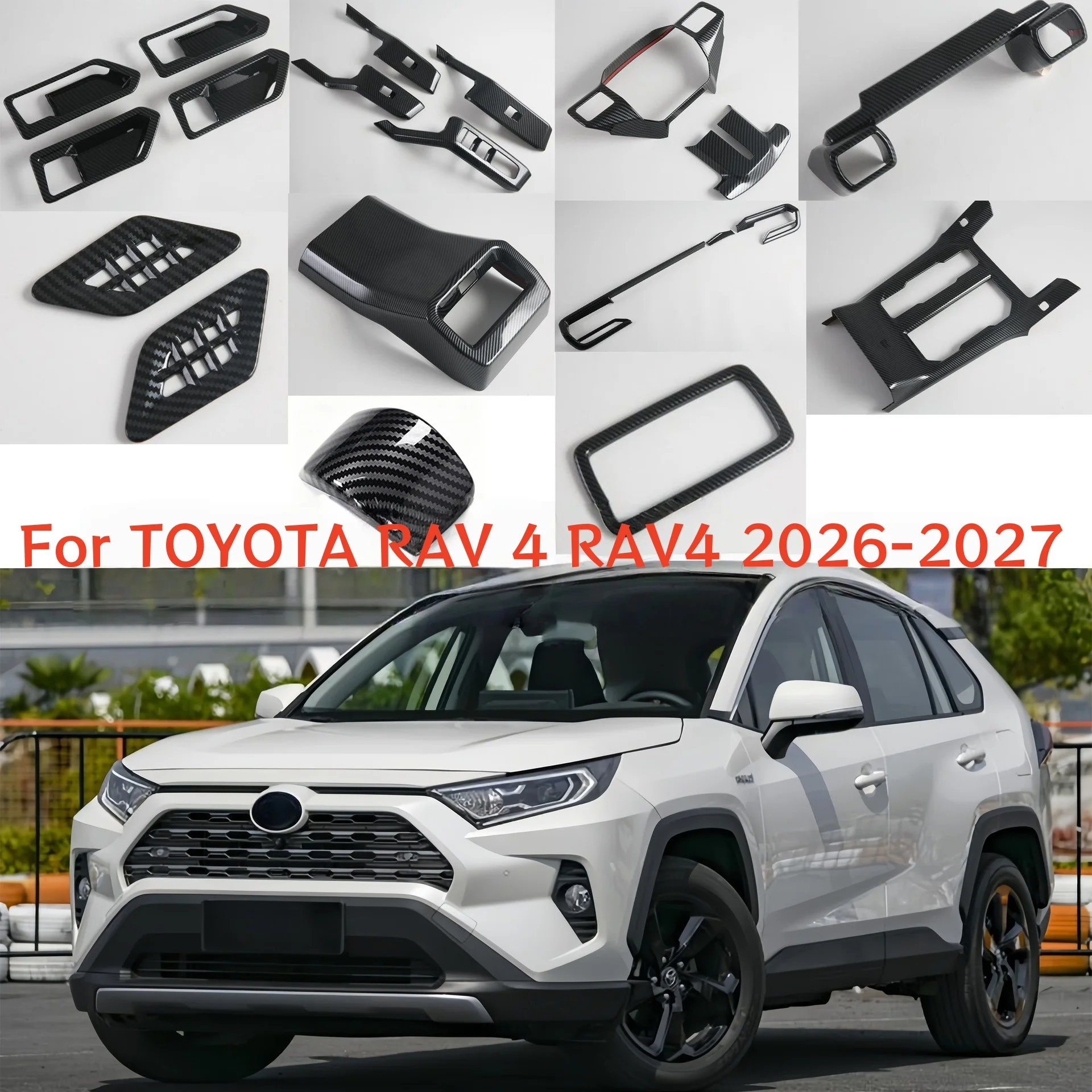 Фото Накладки из карбона ABS для Toyota RAV4 XA60 2026-2027 (левый руль): на дверные ручки, кнопки стеклоподъемников, панель переключения передач №1