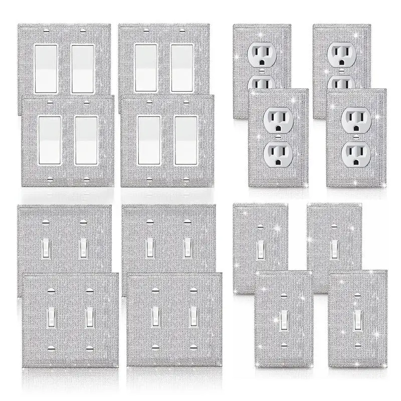 

Switch Panel Diamond Sticker US Standard Shiny Wall Plate Cover 4 Pcs Light Switch Cover Glitter Crystal Decorative Bling Outlet
