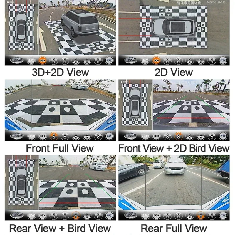 

Reversing Camera Kit Navigation All-In-One Machine Bird's Eye View Sony Lens With DIY Color 24 Hours Parking Monitoring