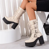 women boots 2022 designer luxury winter platform high heel party women shoes fashion party gothic ladie mid calf tube boots