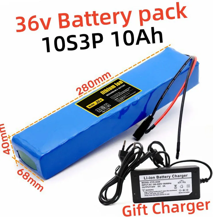 

36V 10S3P 10Ah 18650 Li-Ion Battery Pack for High Power Electric Bike/Scooter/Motorcycle Parts With Charger