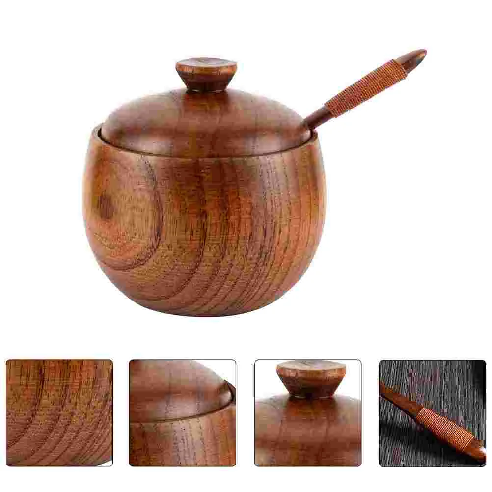 

Salt Seasoning Jar Kitchen Bowl Spoon Condiment Pot Container Jars Pepper Wooden Set Cellar Storage Box Bottles Wood Canister