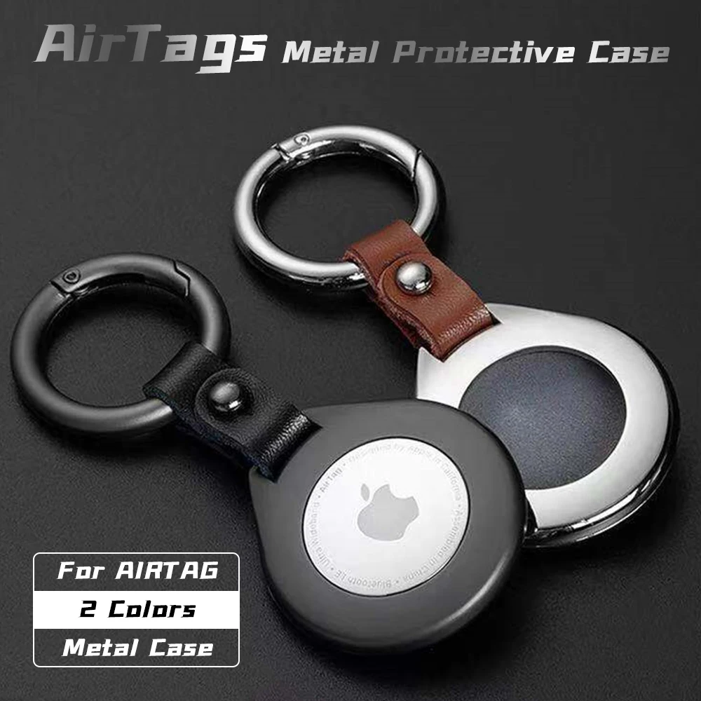 

Durable High Quality For AirTags Metal Leather Protective Case For Apple GPS Anti-lost Locator Tracker With Keychain Accessories