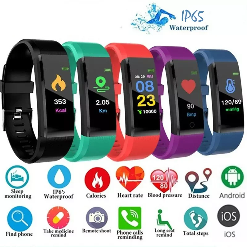 

115 Plus Smart Watch Heart Rate Monitor Smart Wristband Fitness Tracker Bracelet IP65 Waterproof Wristwatch men women