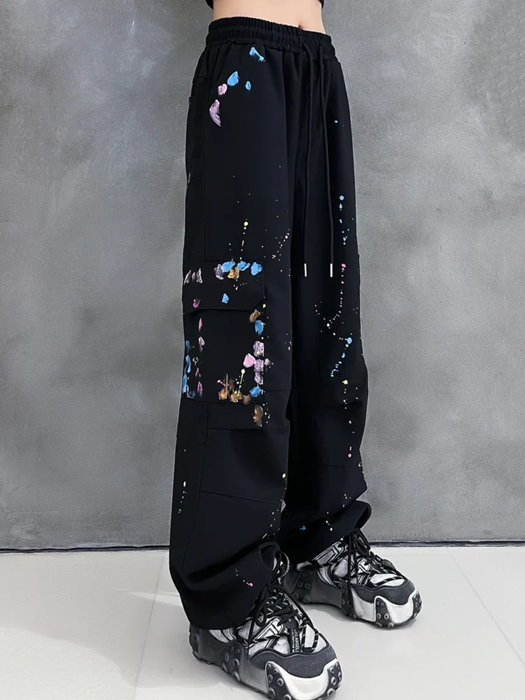

High Elastic Waist Black Printed Long Wide Leg Trousers New Loose Fit Pants Women Fashion Tide Spring Autumn 2022 N999