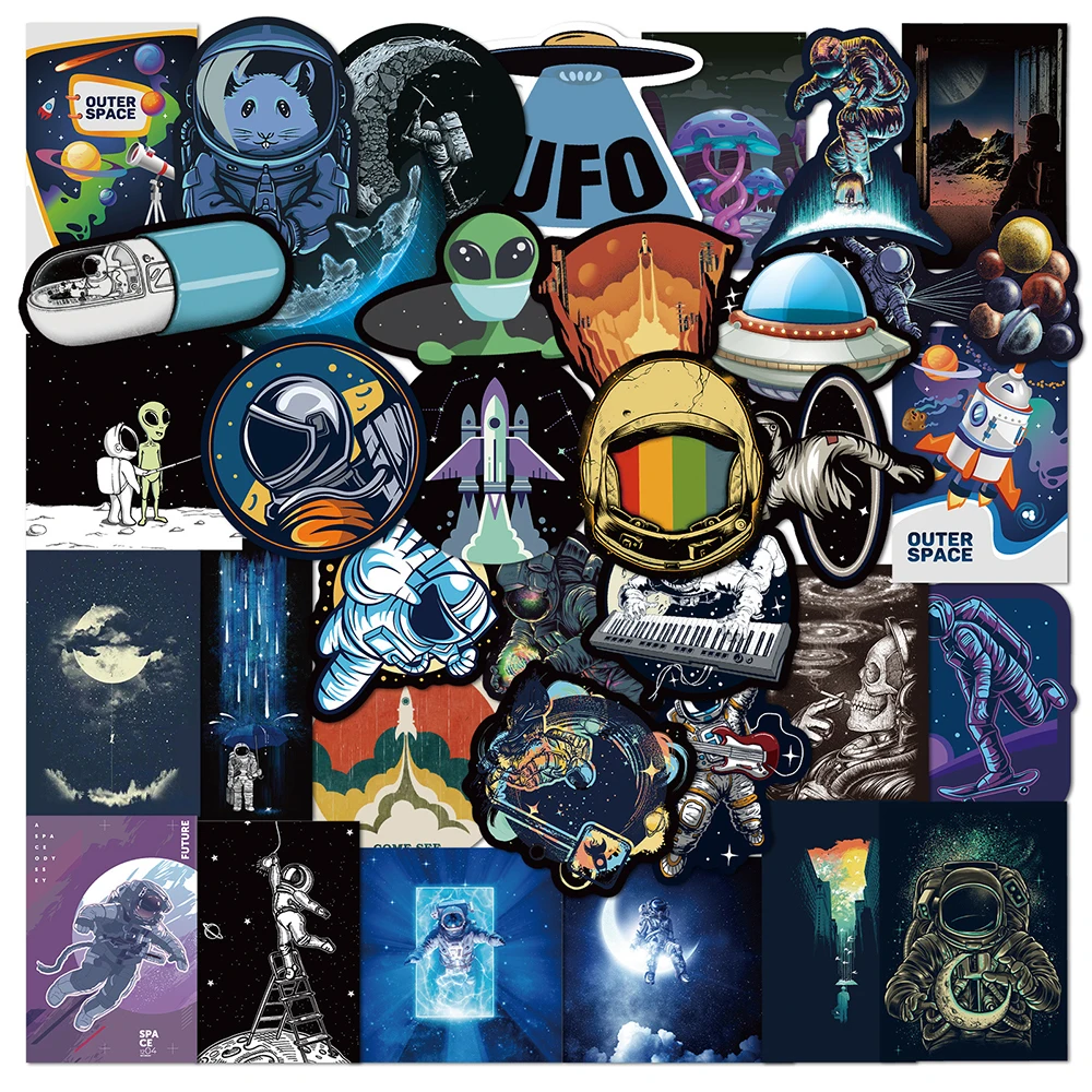 

10/50PCS Outer Space Astronaut Graffiti Stickers Cartoon DIY Skateboard Fridge Motorcycle Luggage PVC Waterproof Sticker Toy