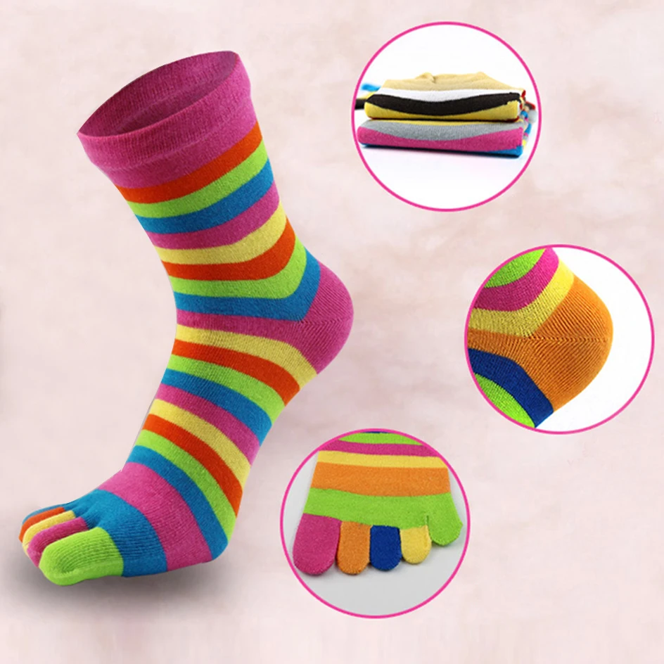 

Цветные носки с пятью пальцами для женщин, хлопковые Полосатые чулки в стиле Харадзюку, лоскутные свободные носки, модные впитывающие пот короткие носки